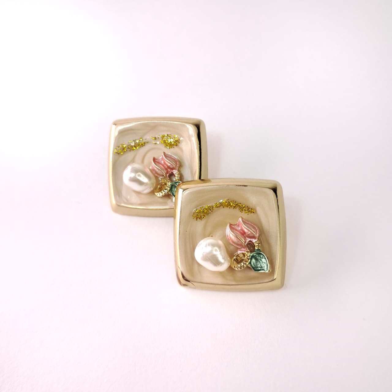 Enamel Floral Pearl Studs