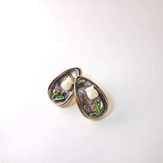 Enamel Floral Pearl Studs